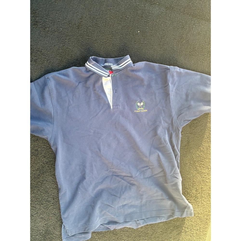 Tommy Hilfiger Mens Navy Blue Tennis Crest Cotton Pique Polo Shirt Medium